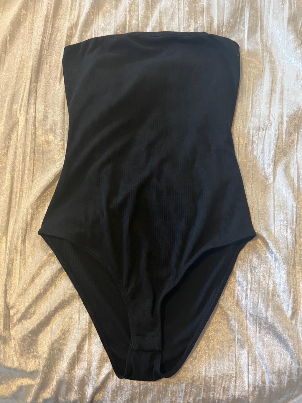 Fashion Nova Black Strapless Ribbed Bodysuit